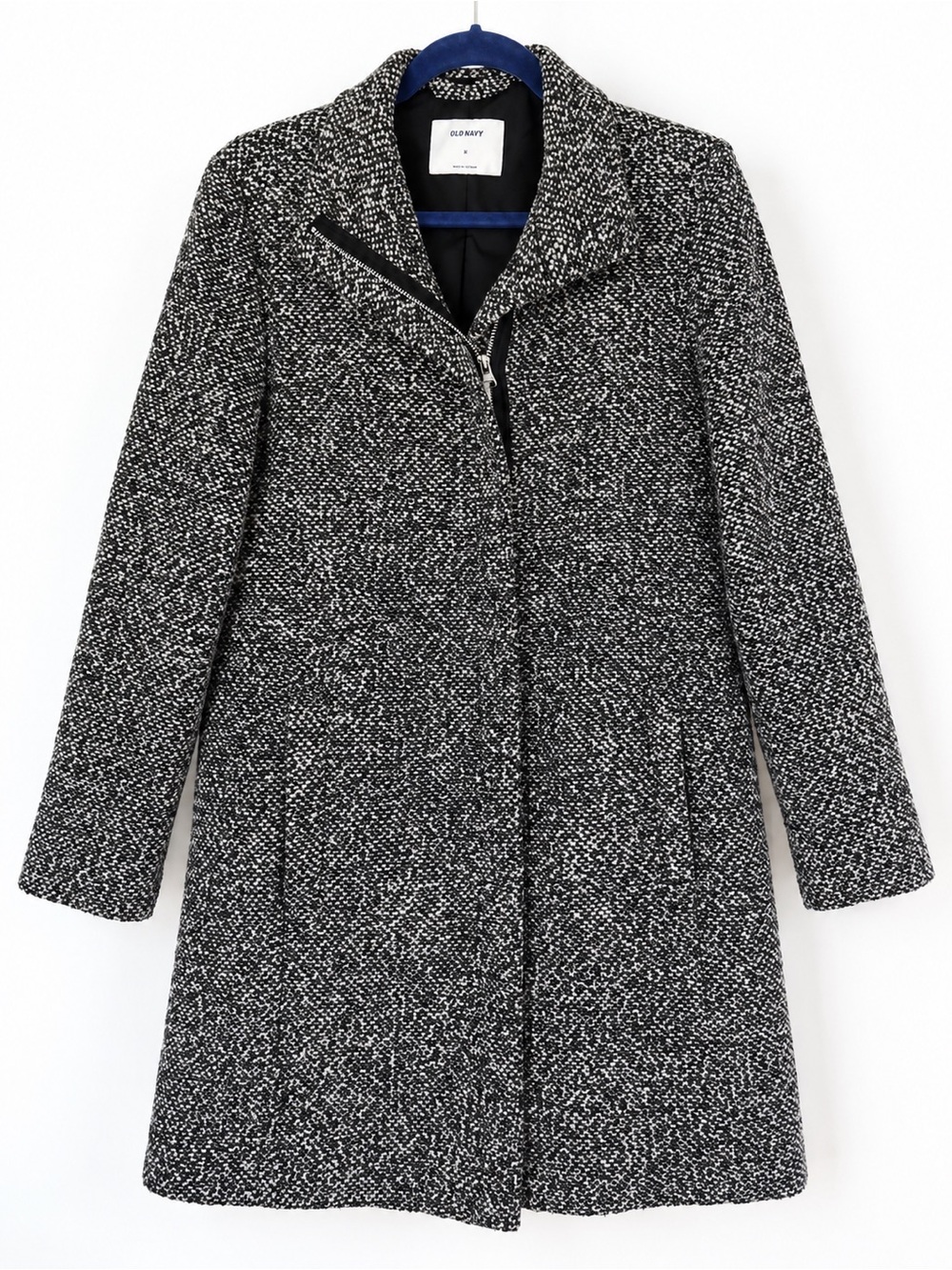 Old Navy Black & White Tweed Peacoat with Asymmetrical Zip